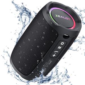 ZEALOT Portable Speaker 20W, Bluetooth Speaker Waterproof, Bocinas Bluetooth, IPX6 Waterproof, Wireless Pair, Clear Stereo Audio/BT5.2/ RGB Light/USB/TF, for Home/Outdoor/Beach (Black)