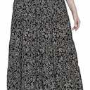 Women's Long Maxi Plus Size Skirt 2025 Trendy Flowy Elastic High Waist Casual Spring Swing A-line Floral Skirts Black Size 2XL