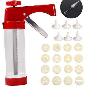 Cookie Press for Baking, Spritz Cookie Press, Thicken Cookies Press Gun Kit with 16 Discs and 6 Decorating Tips, Suitable for DIY Cookies Maker and Cake Icing (Red)