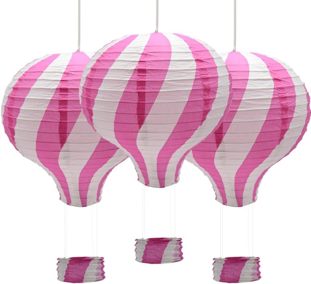 3 Pieces Hanging Hot Air Balloon Paper Lanterns 12 inch Paper Lanterns Set Decoration Ball Lamps for Wedding, Birthday, Anniversary, Christmas (Pink)
