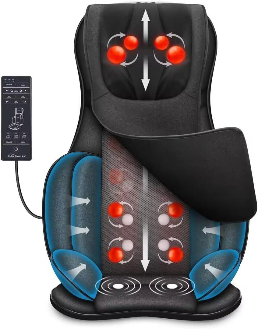 Snailax Neck Back Massager with Heat, Full Body Massage Chair Pad, Adjustable Compression, Rolling, Shiatsu Massage Seat Cushion, Chair Massager