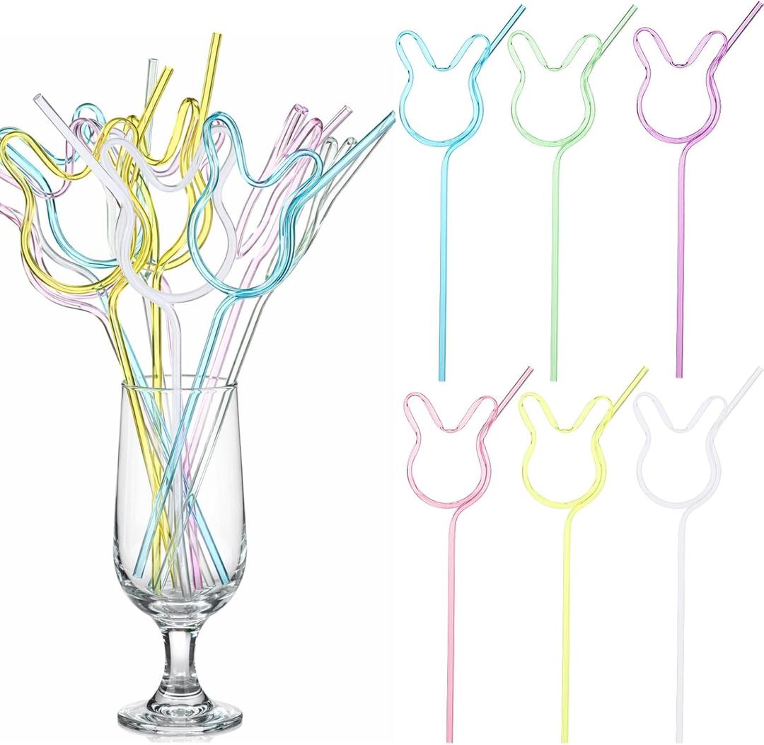 FoldTier 24 Pcs Easter Crazy Silly Bunny Straws Easter Plastic Pastel Bunny Straws for Birthday Baby Shower Spring Party Supplies Goodie Bag Basket Stuffers