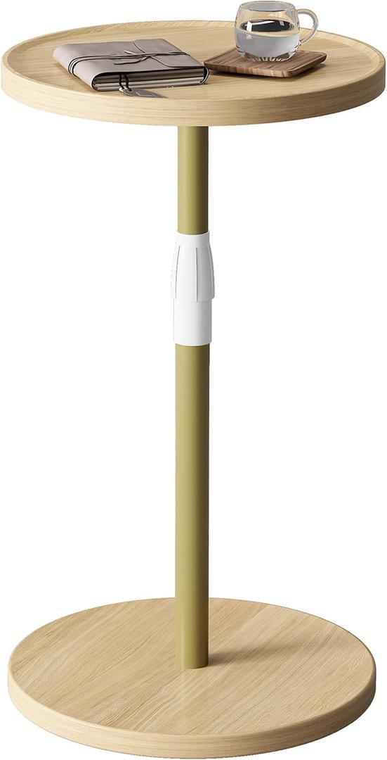 Adjustable End Table, Small Round Side Table, Drink Table for Small Spaces, Pedestal Nightstand for Living Room, Bedroom, Sofa Couch, Natural ET-010YW