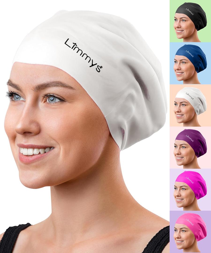 Limmys Premium Swim Cap for Women with Long Hair  Soft Silicone Swimming Cap for Women  Comfortable, Extra Room Fit, Chlorine Resistant & Hypoallergenic  Trusted by Swimmers Worldwide (Medium, White)