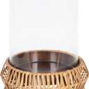 Kate and Laurel Rashana Modern Boho Rattan Pillar Candle Holder, 8 x 8 x 11, Natural, Coastal Hurricane Candle Holder with Glass Cylinder for Living Room Decor