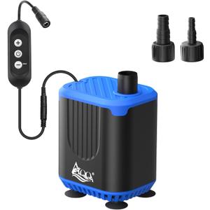 AQQA DC Aquarium Water Pump with Controller,4 Flow Adjustable,Feed Mode,IP68 Submersible Quiet Fish Tank Pump,3 Nozzles for Pond Fountain Statuary Hydroponics Freshwater Saltwater 20W 110V-240V