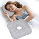 Ear Piercing Pillow with Comfort Hole for Side Sleepers, Relief from Ear Pain and Pressure After Piercing or Surgery, Soft Contour Sleeping Pillow (Gray)