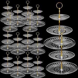 Lallisa Pack of 16 4 Tier Crystal Acrylic Clear Cake Stand Bulk with Gold Metal Round Holder Acrylic Cupcake Stand Holder for Home Wedding Holiday Birthday Baby Shower Tea Party