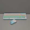 FD Wireless Keyboards and Mouse Combo - 2.4GHz USB Cordless, Cute Wireless Keyboard Round Keys, Quiet and Slim Set for Laptop, Computer, TV and Mac - Blue Pale Green Colorful