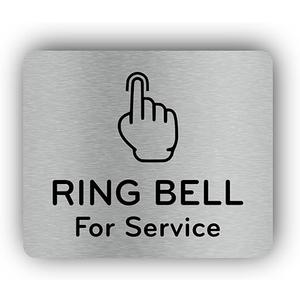 Metallic Silver 'Ring Bell For Service' Sign with Bell Icon - Aluminium Self-Adhesive Peel and Stick Hospitality Signage for Hotels and Restaurants - Easy Install Customer Service Reception Desk Sign