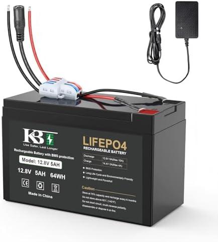 KBT 12V 5Ah Rechargeable LiFePO4 Battery, Bare Leads Wire Replacement Battery Pack with Charger Compatible with 12V Devices DIY Bluetooth Speaker Boombox Radio