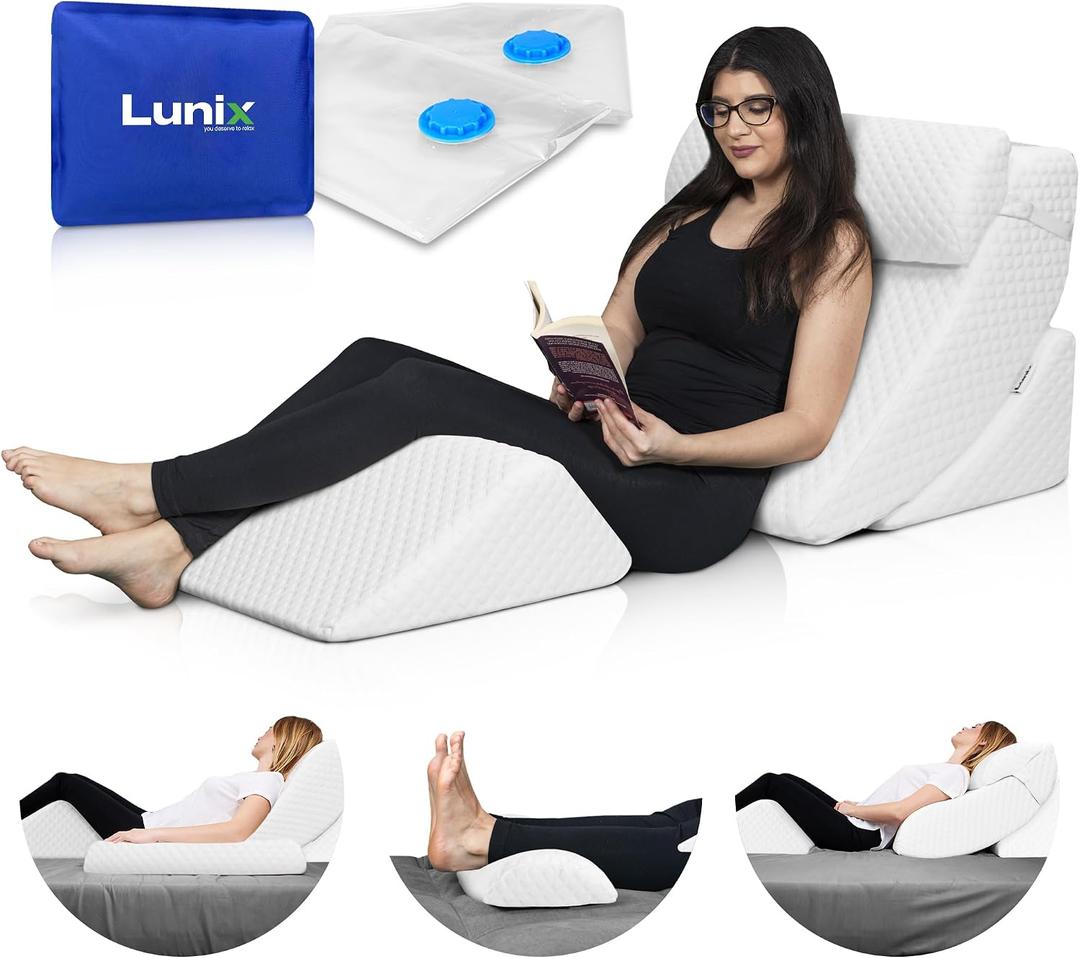 Lunix LX5 4-Piece Support for Shoulder & Upper Body Rest, Orthopedic Bed Wedge Pillow Set, Elevated Memory Foam for Post-Op Recovery & Sleep Comfort, Pebble White, 4pcs Pebble White
