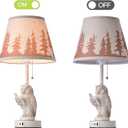 18.9" Farmhouse Lamps Set of 2,Owl White Rustic Table Lamps for Living Room with USB A+C Port,Vintage Resin Small Table Lamps,Pull Chain Table Lamp for Bedroom,Bedside,Nightstand,End Table