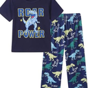 Mikrdoo Boys Pajamas Set 2Piece Short Sleeve Tops and Pants PJs Summer Sleepwear for Kids, Size 7 Years