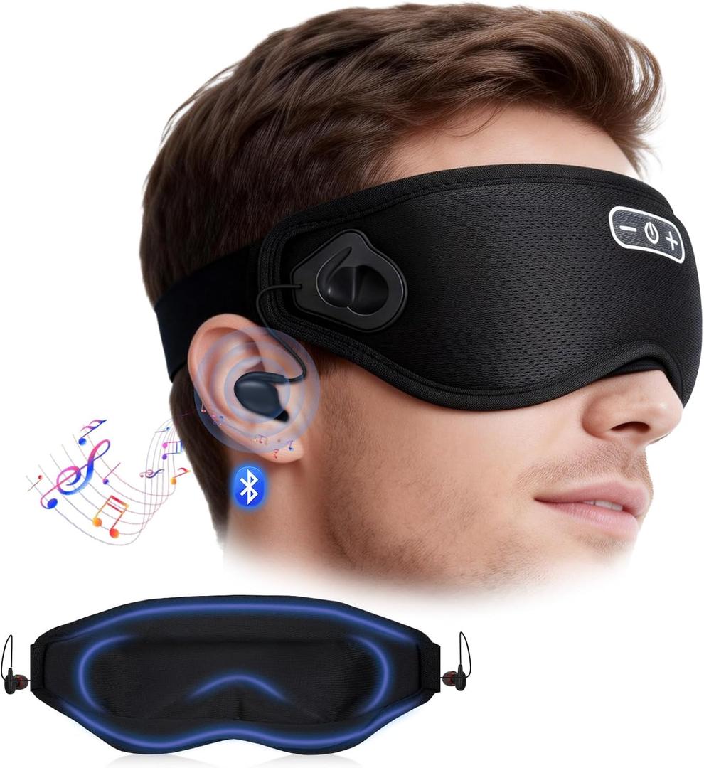 Sleep Headphones Wireless Bluetooth 5.4, 100% Blackout Sleep Mask with Bluetooth Headphones with HiFi Stereo in-Ear Earbuds, 3D Weighted Eye Mask for Sleeping Travel Meditation Men Women