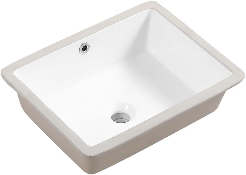 20in Undermount Bathroom Sink Rectangular, 20" x 16" Vessel Sink Rectrangle Undermount Bathroom Sink White Ceramic Lavatory Vanity Vessel Sink with Overflow