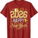 Happy New Year Party 2026 Ballon Family Matching Men Women T-Shirt, Red, size 2XL