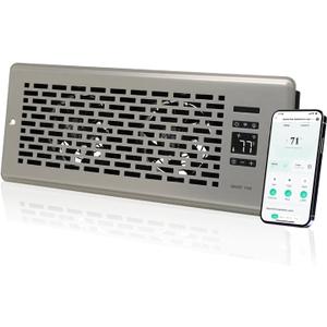 Register Booster Fan for 4" x 12" Register Holes, Quiet Vent Fan Booster with Intelligent Thermostat, Improves Heating Cooling, App Control, 10-Speeds, Manhattan Smart Register Vent, SN (Satin Nickel)