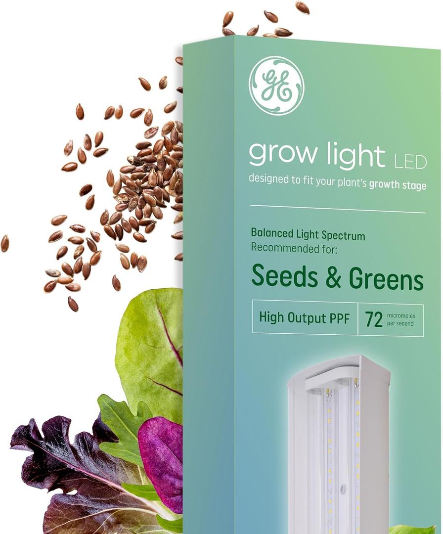 GE LED Grow Light for Indoor Plants, Integrated LED Light Fixture for Seeds and Greens, Balanced Light Spectrum, 25,000 Hours Lifespan, 72 PPF, 24 Inches, 1 Pack