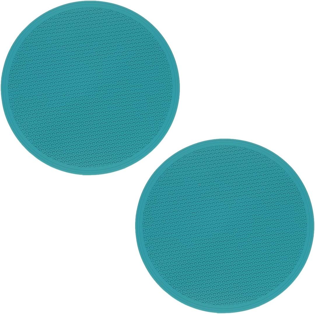 uxcell 2pcs Silicone Trivet Mats 9.8" Dia Round Non-Slip Silicone Pot Holders for Hot Pots and Pans, Heat Resistant Hot Pads for Kitchen Hot Dishes Table Countertops, Cyan