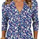 LOMON 3/4 Length Sleeve Womens Tops V-Neck Blouses Dressy Casual Flowy Shirts Business Tunic to Wear with Leggings S-3XL (M)