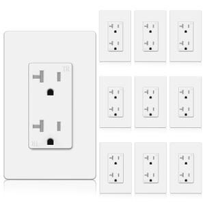 BESTTEN 10 Pack 20 Amp Receptacle Outlet with Tamper Resistant, Screwless Wallplate Included, 20A/125V/2500W, UL Listed, White