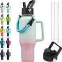 BJPKPK Insulated Water Bottles with Straw Lid, 35oz Metal Water Bottle with 2 lids & Paracord Strap, Double Wall Stainless Steel Tumbler with Handle, Reusable Cups, Mugs, Thermos, Marshmallow