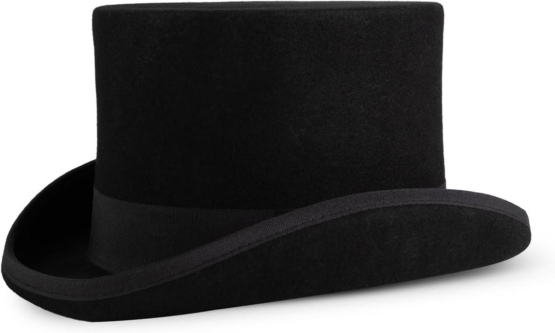 Wool Felt Top Hat Victorian Mad Hatter 6" Magic Hat Gentlemen Performing Jazz Caps Rock Hat for Men Women Gift (Small, Black)