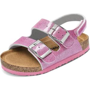 K KomForme Toddler Sandals Boys Girls Cork Footbed Open-toe Sandal Comfort Double Buckle Slip-on Shoes with Adjustable Back Strap,  10 Toddler