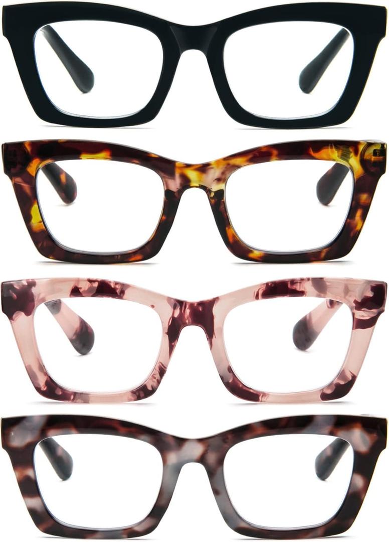 REAVEE Oprah Style Reading Glasses for Women, Blue Light Blocking Cute Oversized Square Computer Readers Spring Hinge (Leopard/Black/Pink Leopard/Blue Leopard)