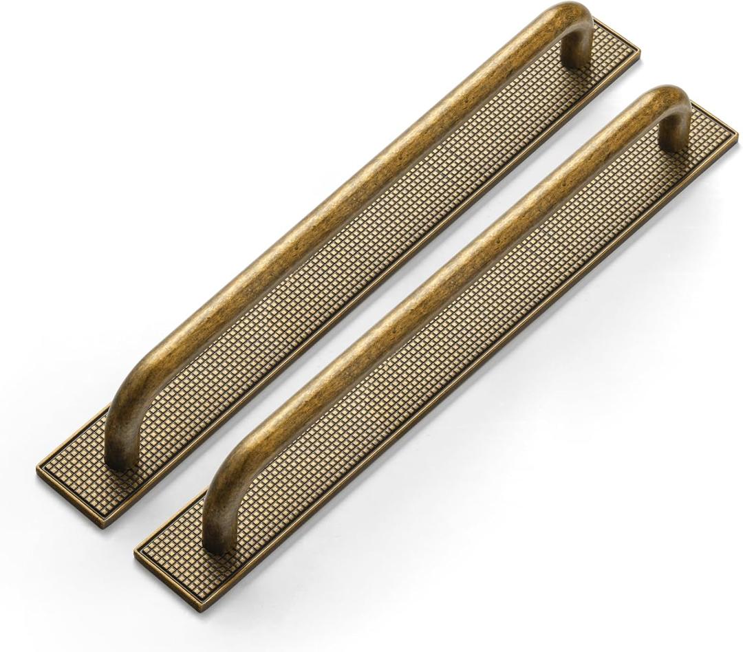 2 Pack Antique Brass Cabinet Pulls with Backplate, Solid Zinc Alloy 7.6'' Hole Centers Drawer Handles, Vintage Style Hardware for Bedroom, Kitchen Cupboard