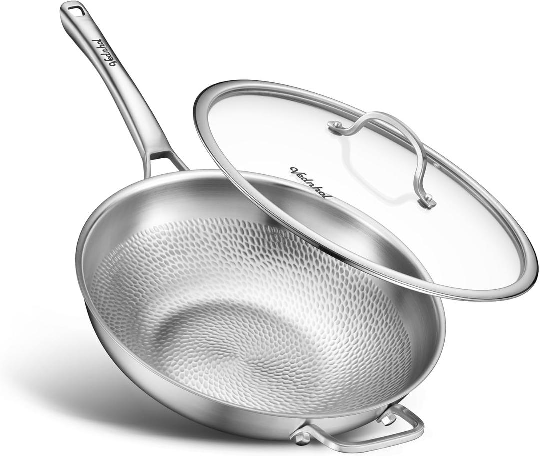 Titanium Wok Pan,13in Pure Titanium Hammered Pro pans, Non Stick Skillet for Cooking, Non-Toxic, PFAS/PFOA/PTFE Free Cookware, Dishwasher&Oven Safe, Kitchen Induction Compatible