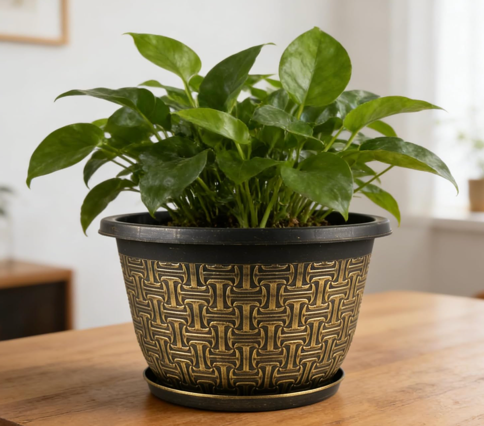 Plant Pots, Flower Pot Outdoor with Drainage Holes & Trays, Retro Antique Imitation Decorative Garden Plastic Planters Pots for Plants Indoor Sets for Houseplants