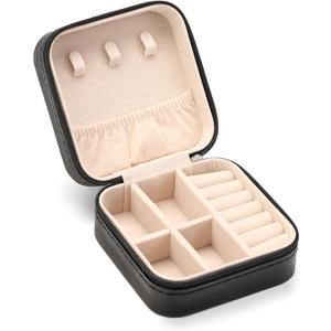 ZPROW Travel Jewelry Case, Mini Portable Jewelry Travel Boxes, Small Jewelry Organizer for Rings, Earrings, Pendants, Watches, Necklaces, Lipsticks Organizer Storage Holder Case (Black)
