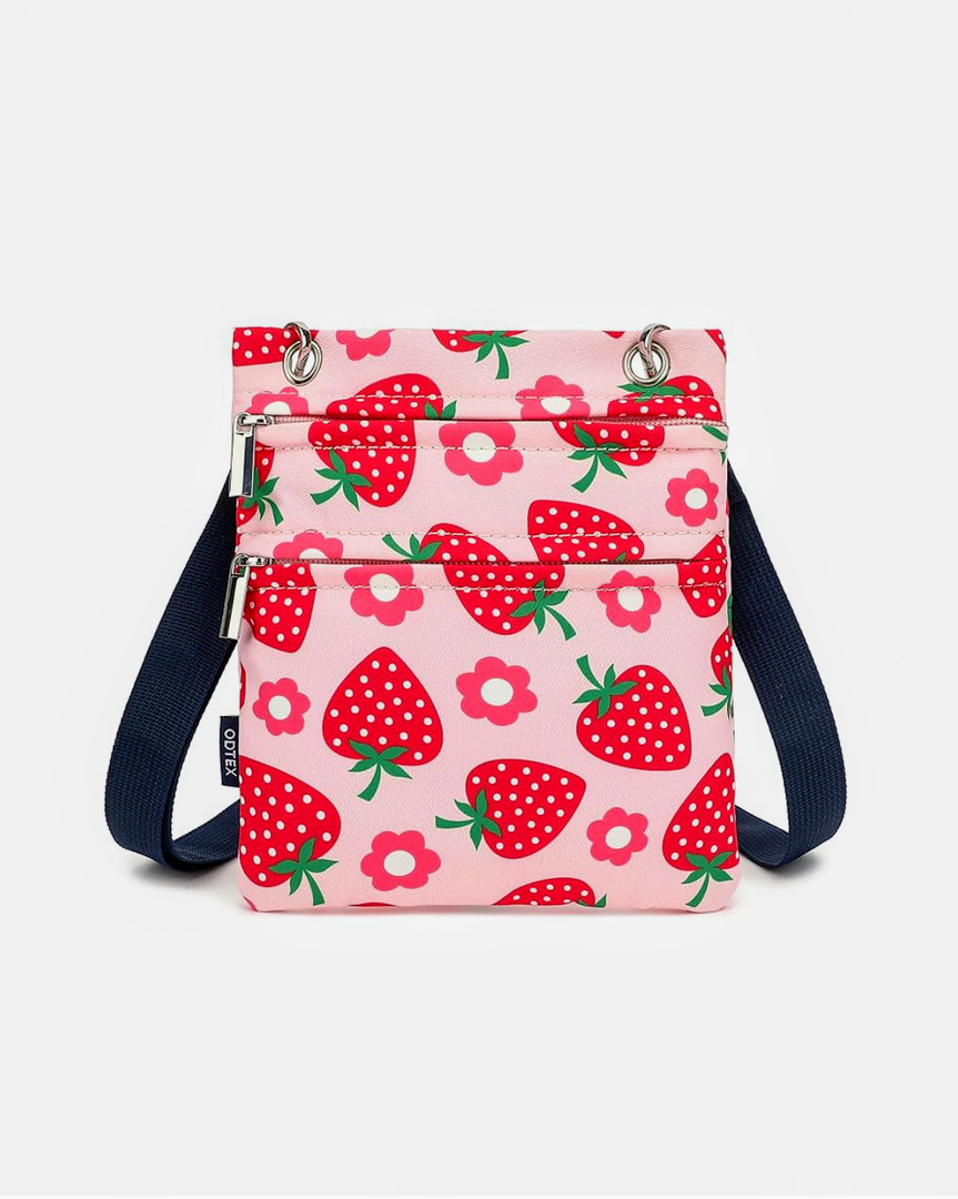 Crossbody Purse with Strawberry Print, Zipper Pocket, Adjustable Strap, Women's Shoulder Handbags