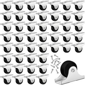 Maitys 48 Pcs 1" Small Casters Wheels Mini Rigid Non Swivel Fixed Castor Wheels with Metal Top Plate for Furniture, Small Appliances with Screws(Black)