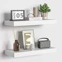 Floating Shelves - Rustic White Wall Shelf Set of 2 - 16"W x 6.7"D Wall Mounted Shelves for Wall Decor & Storage - Wooden Shelves with Invisible Brackets for Living Room, Bedroom, Kitchen, Farmhouse