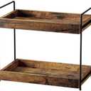 2 Tier Bathroom Counter Organizer Wood Bathroom Storage Shelf Spice Rack for Kitchen Countertop Vanity Tray Makeup Storage Coffee Station Organizer-Rustic Brown