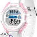 Kids Digital Watch for Boys Girls, Waterproof LED Colorful Lights Sports Watch Suitable for 5-17 Years Old Teenagers (with Gift Box) (B-white/pink)