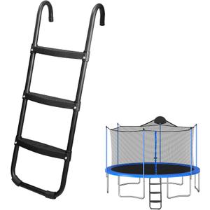 Trampoline Ladder, 3-Step Trampoline Steps with Horizontal Wide Steps, Skid-Proof Steps Universal Hook, UV Treated Steel, 220Lbs Capacity Trampoline Stairs