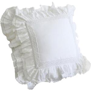 Zinowas 18x18 White Lace Pillow Cases,White Ruffle Throw Pillow Covers Pillowcase Set of 2,Farmhouse Decorative Ruffle Pillow Covers,Handmade Lace Pillow Cases (Four-layer Lace)