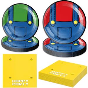 40pcs Super Game Birthday Party Decorations Brother Themed Party Supplies Dinner Plates Dessert Plates Napkins Set for Baby Shower
