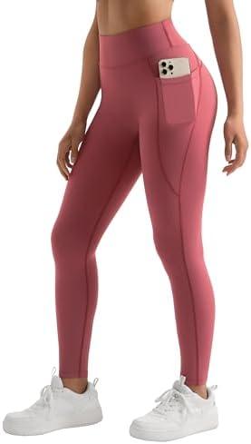 MOOSLOVER Women Workout Leggings with Pockets Compression Runnings Yoga Pants High Waisted Tummy Control Athletic Leggings, M