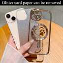 for iPhone 13 Case, Glitter Clear Cute Paw Love Heart, Compatible with MagSafe, Strong Magnetic Full Camera Lens Protection Cover, Soft Slim Bling Phone Case 6.1" - Gold