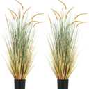 Jexine 2 Pieces Faux Plants Outdoor 4 ft Tall Artificial Grass Plant Potted Artificial Setaria Grass Faux Greenery Floor Plants for Housewarming Gift House Garden Lobby Outdoor (Autumn Green)