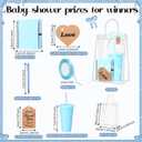 Dunzoom 461 Pcs Funny Baby Shower Games with Prizes for Guests Game Player Winners Gifts Include Plastic Tumbler Notebook Ballpoint Pen Gift Bag, All in One Set(Blue)