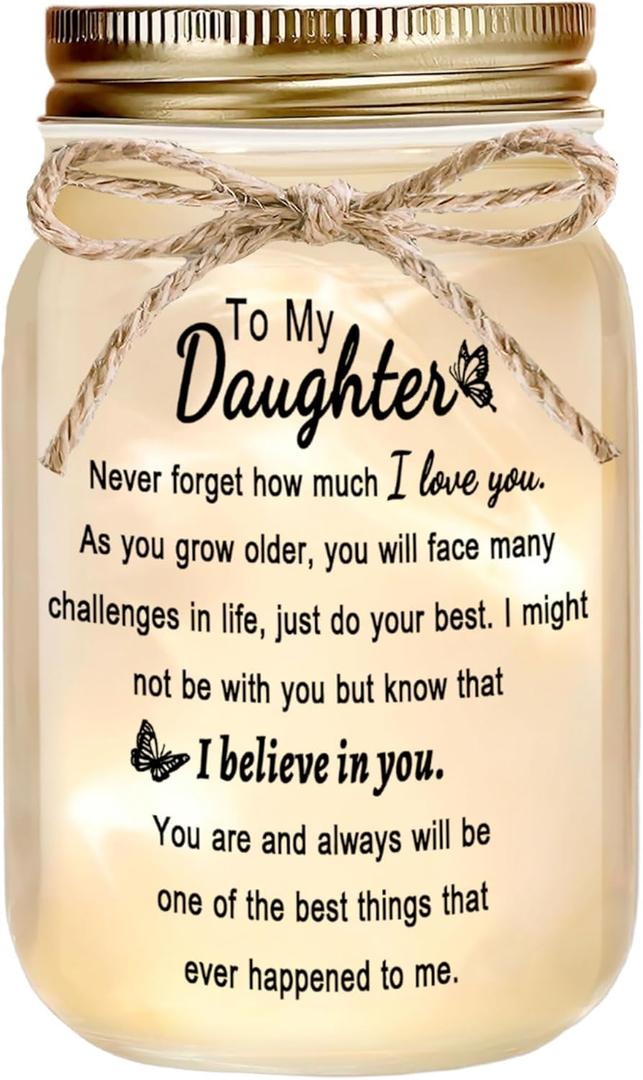 Gifts for Daughter - Decorative Mason Jar with Warm Glow, Daughter Gift from Mom, Thoughtful Birthday Graduation Christmas Gift from Parents