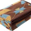 PuTian Merino Wool Blanket - Large Warm Soft Washable Camp Blanket Throw for Bed Couch Camping Outdoor Travel Emergency, Brown Geometry (63x87)