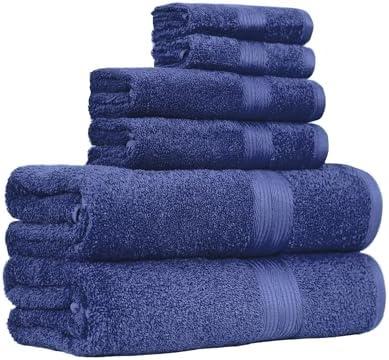 Amazon Basics 6 Piece Oversized Fade resistant Towel set, 100% Cotton towels for bathroom, soft and absorbent, 2 Bath Towels, 2 Hand Towels and 2 Washcloths bathroom towel set, Navy Blue
