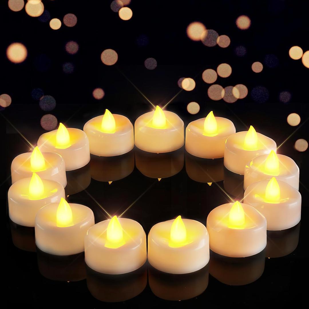 LED Candles, 50Pack Tea Lights Candle Battery Operated Bulk, Flameless Tealight Candle, Realistic Tea Lights for Christmas Halloween Wedding Diwali Decor, 1.5'' D X 1.25'' H, Warm Yellow